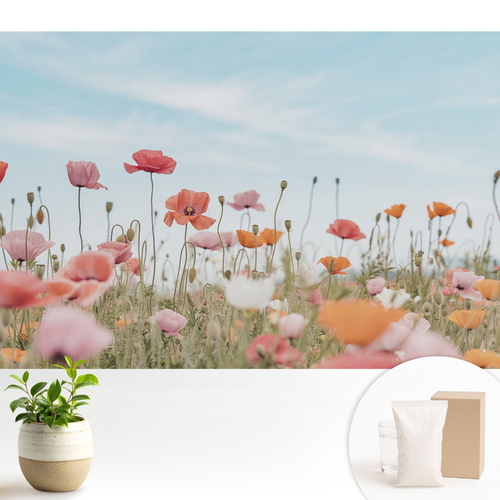 Fototapeta do salonu Kolorowe maki na tle błękitnego nieba