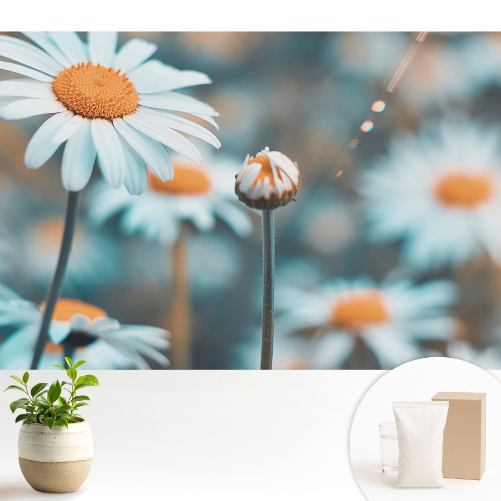 Nowoczesna fototapeta na wymiar Subtelne kwiaty rumianku przywołujące spokój