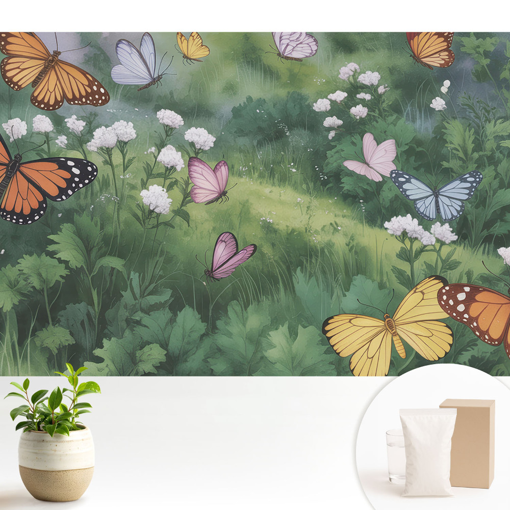 Tapeta fotograficzna flizelinowa Kolorowe motyle nad łąką pełną kwiatów