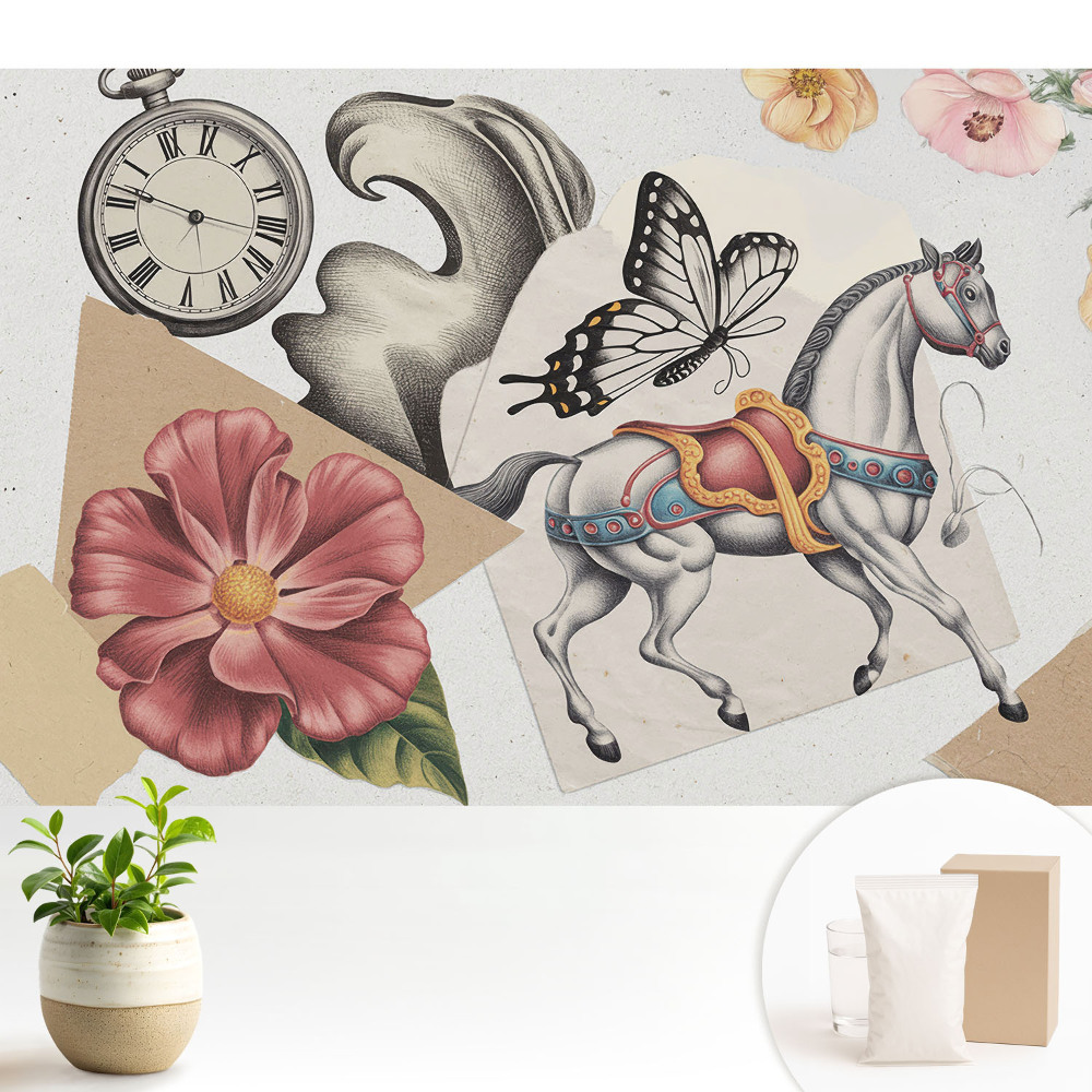 Nowoczesna fototapeta na wymiar Wzór vintage z koniem i kwiatami