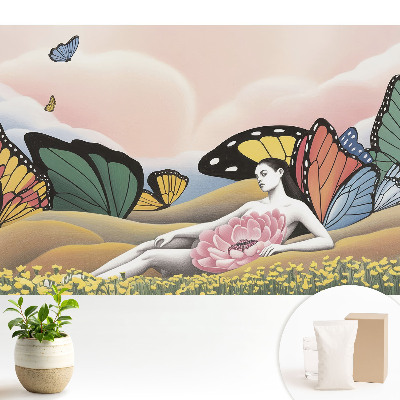 Fototapeta na wymiar do sypialni Kolorowe motyle łąka kobieta