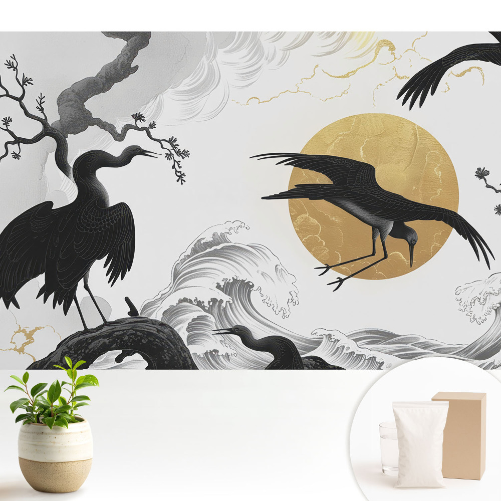 Fototapeta do salonu Minimalistyczne ptaki i fale z kręgiem