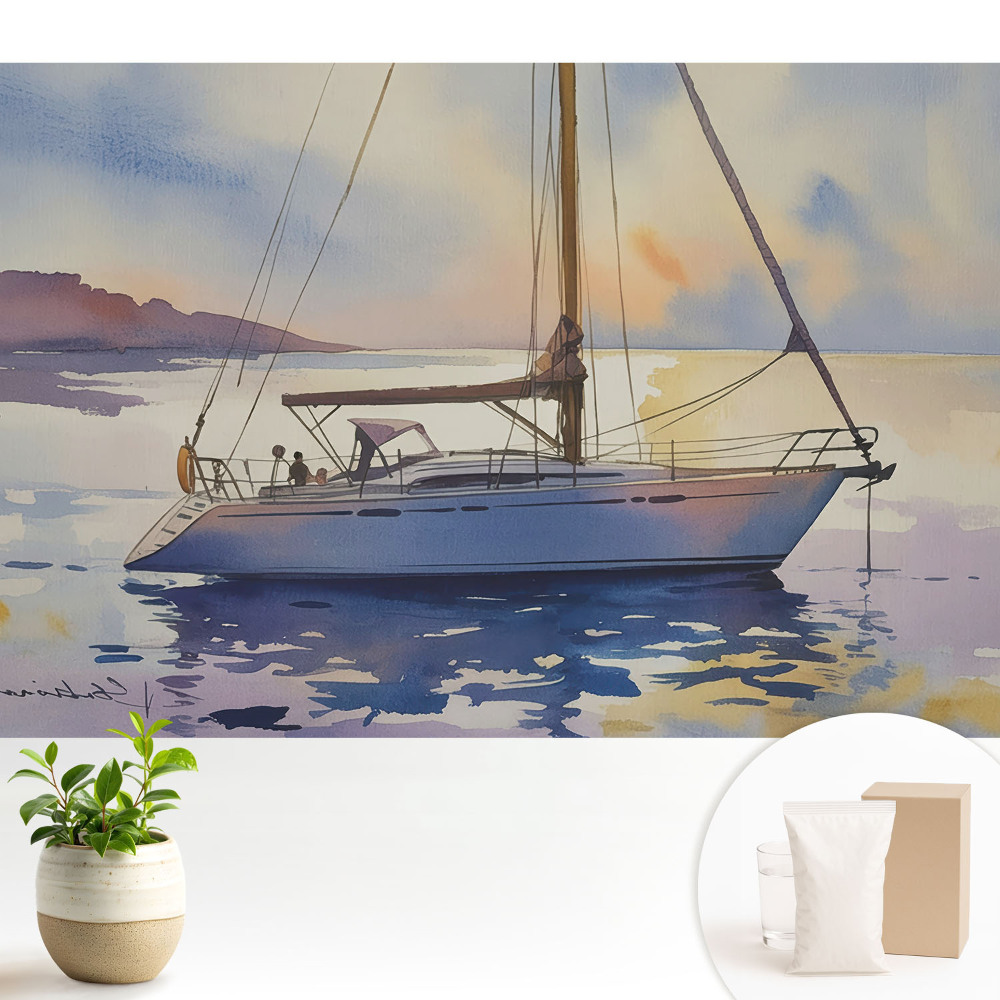 Tapeta fotograficzna flizelinowa Jacht na wodzie w zachodzie słońca