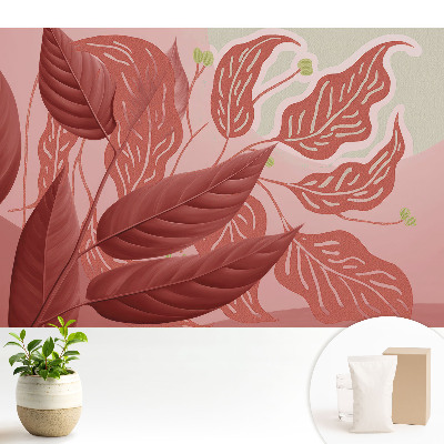 Tapeta fotograficzna flizelinowa Czerwone liście na różowym tle