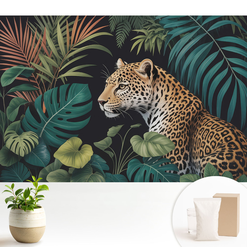 Fototapeta do salonu Lampart wśród dżungli liści