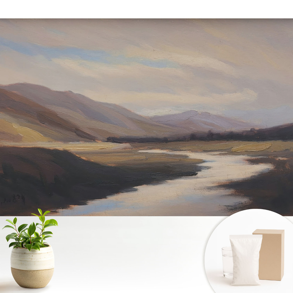 Tapeta fotograficzna flizelinowa Górska dolina z rzeką i obłokami