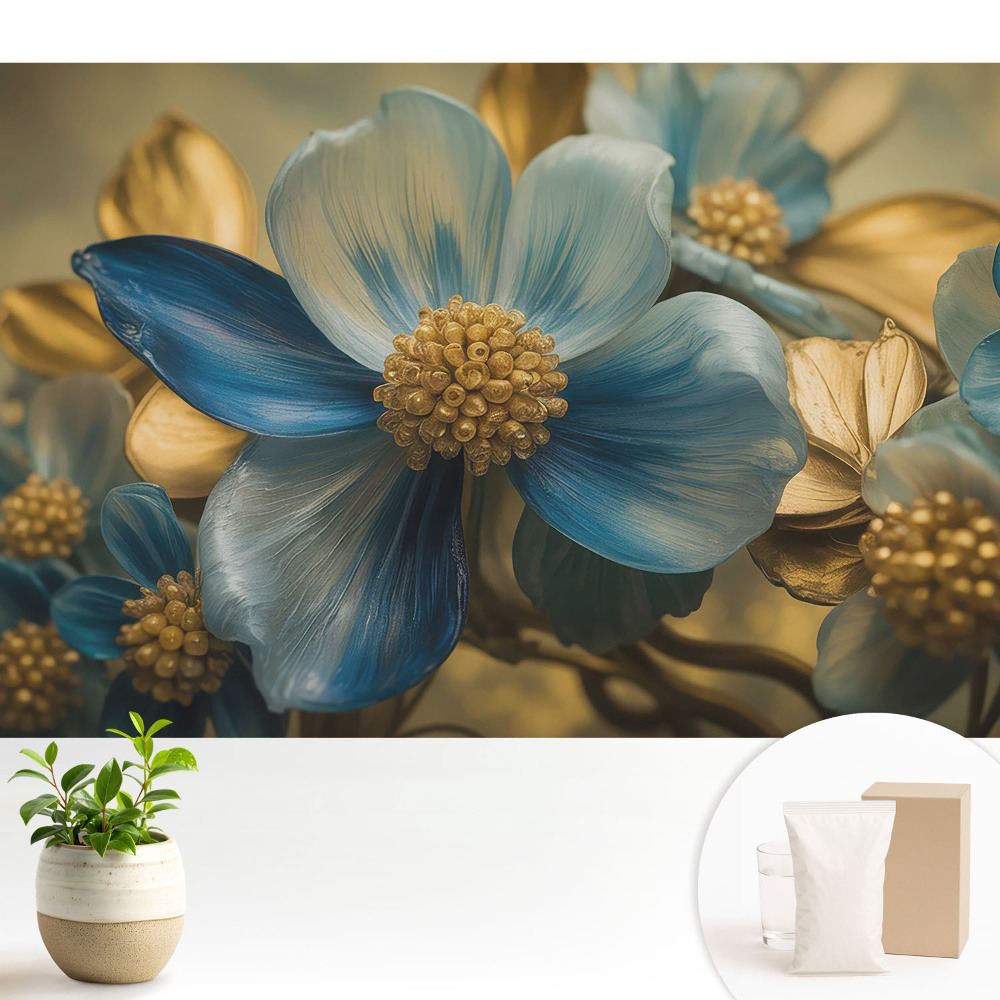 Tapeta fotograficzna flizelinowa Niebieskie kwiaty żółte środki