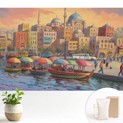 Fototapeta z nadrukiem na flizelinie Kolorowe łodzie i kopuły miasta