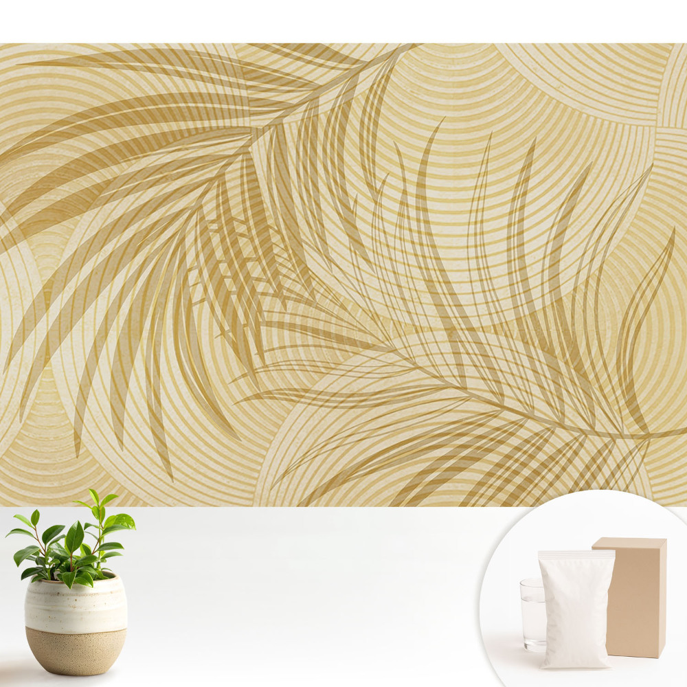 Fototapeta flizelinowa do salonu Subtelne liście oraz koncentryczne kręgi