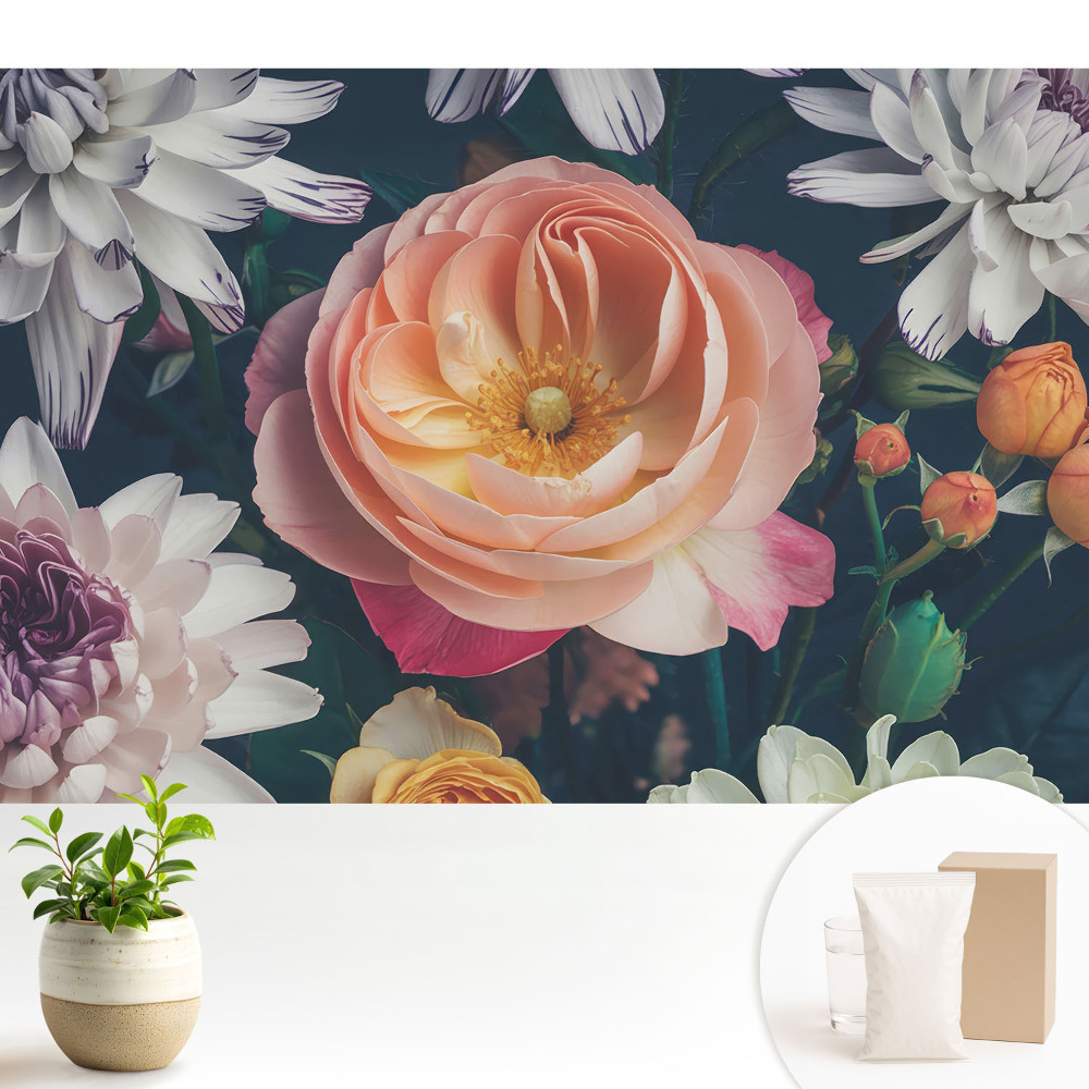 Tapeta fotograficzna flizelinowa Kwiaty w klasycznym stylu o stonowanej kompozycji