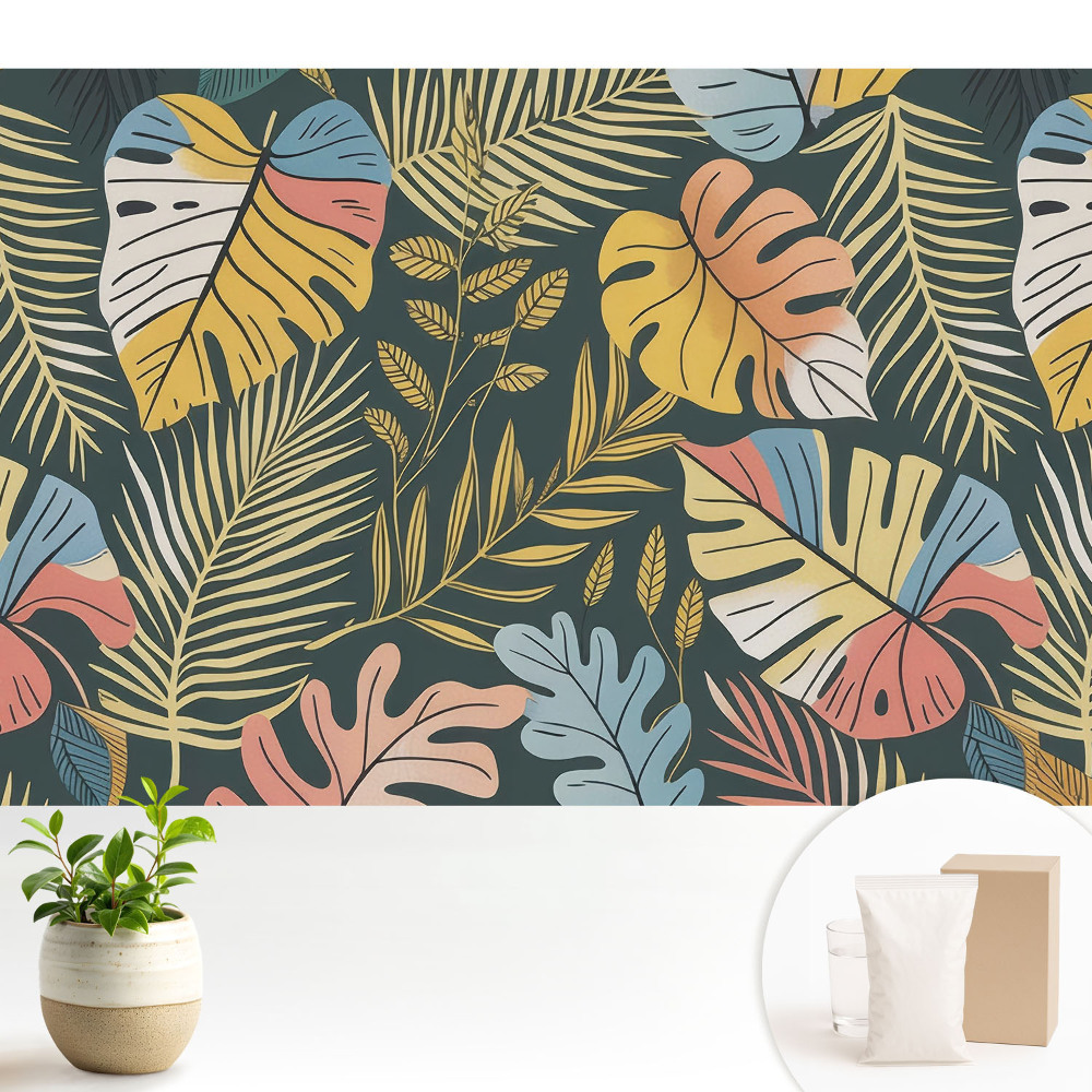 Tapeta fotograficzna flizelinowa Kolorowe liście tropikalne na ciemnym tle