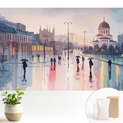 Fototapeta na wymiar do sypialni z motywem miejskiej ulicy po deszczu