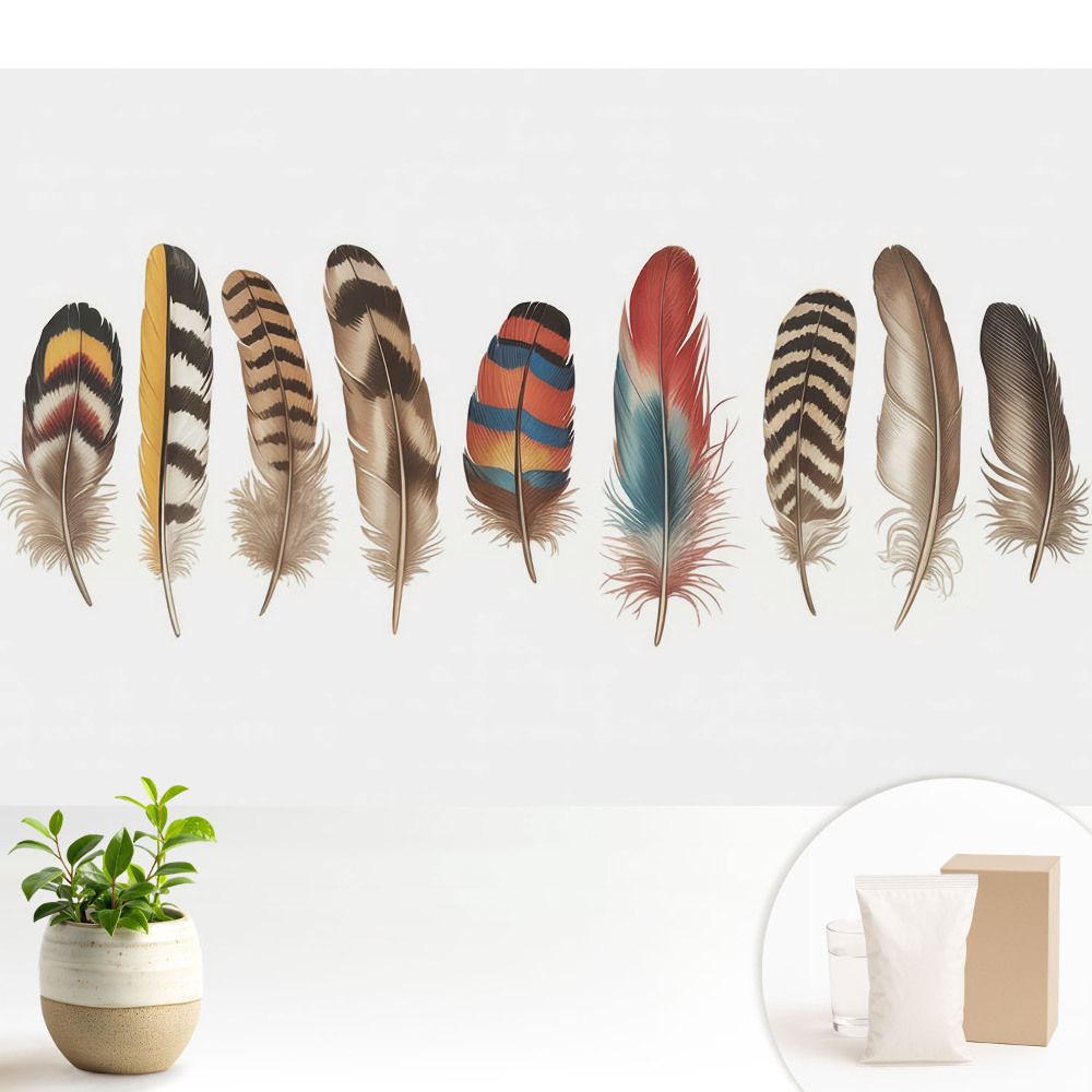 Tapeta fotograficzna flizelinowa Kolorowe pióra unikalny boho wzór