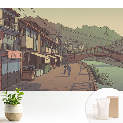 Tapeta fotograficzna flizelinowa przedstawiająca most i ulicę w pastelowych barwach