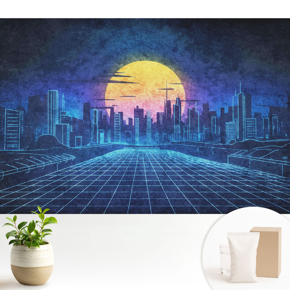 Fototapeta z nadrukiem na flizelinie Zachód słońca w futurystycznym mieście
