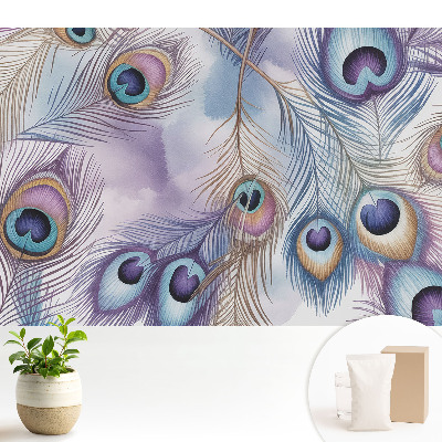 Tapeta fotograficzna flizelinowa Pastelowe pawie pióra abstrakcyjnie
