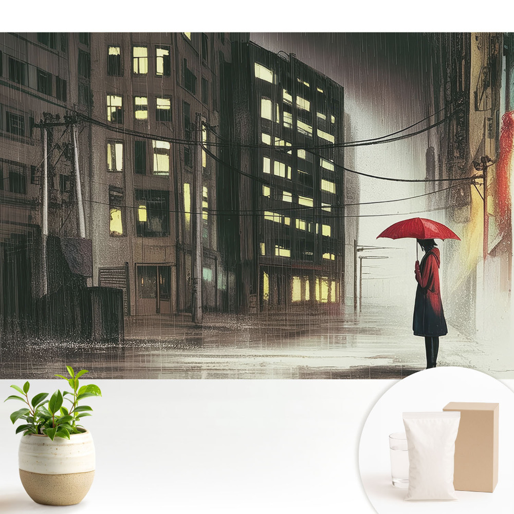 Fototapeta z nadrukiem na flizelinie Miejska noc deszczowy nastrój tajemnica