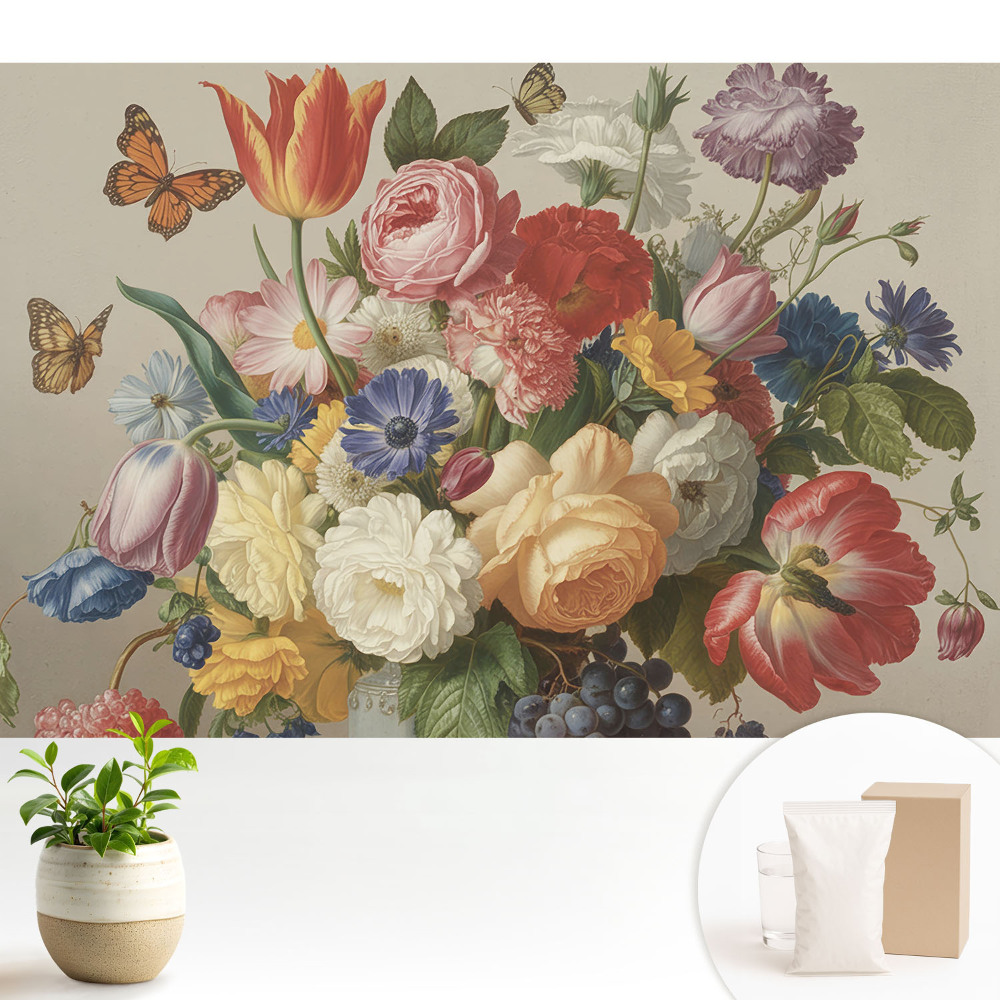 Tapeta fotograficzna flizelinowa Kolorowy bukiet kwiatów z motylami
