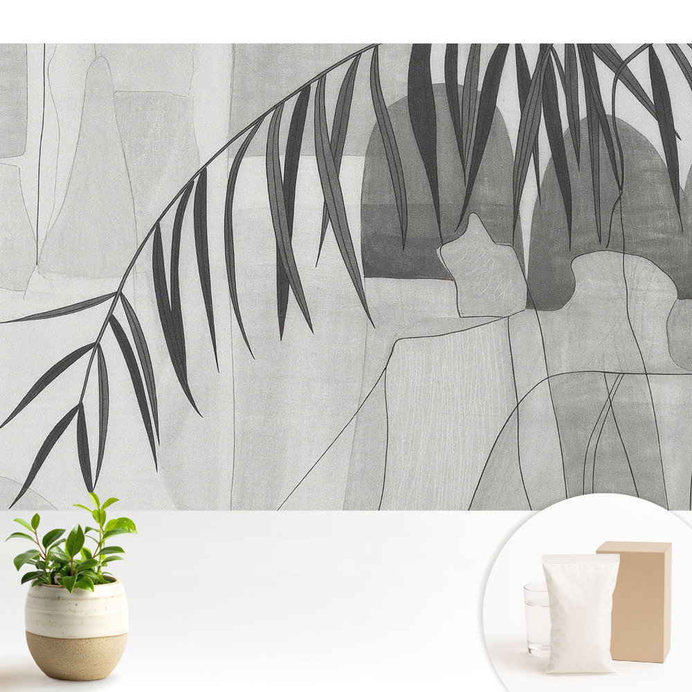 Fototapeta flizelinowa do salonu Szare geometryczne wzory liście palmy