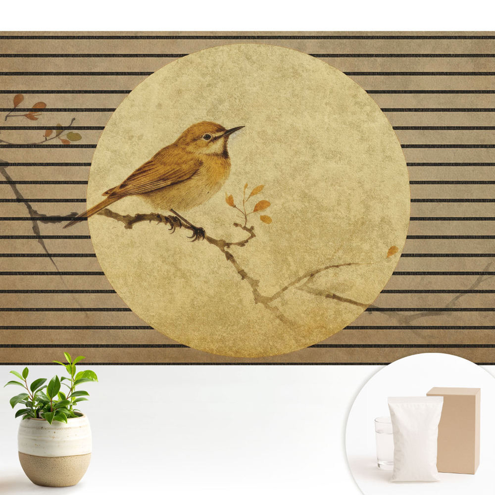 Fototapeta flizelinowa do salonu Ptak na gałęzi harmonia natury styl japoński