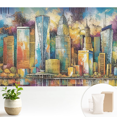 Fototapeta na wymiar do sypialni z motywem kolorowych wieżowców miasta
