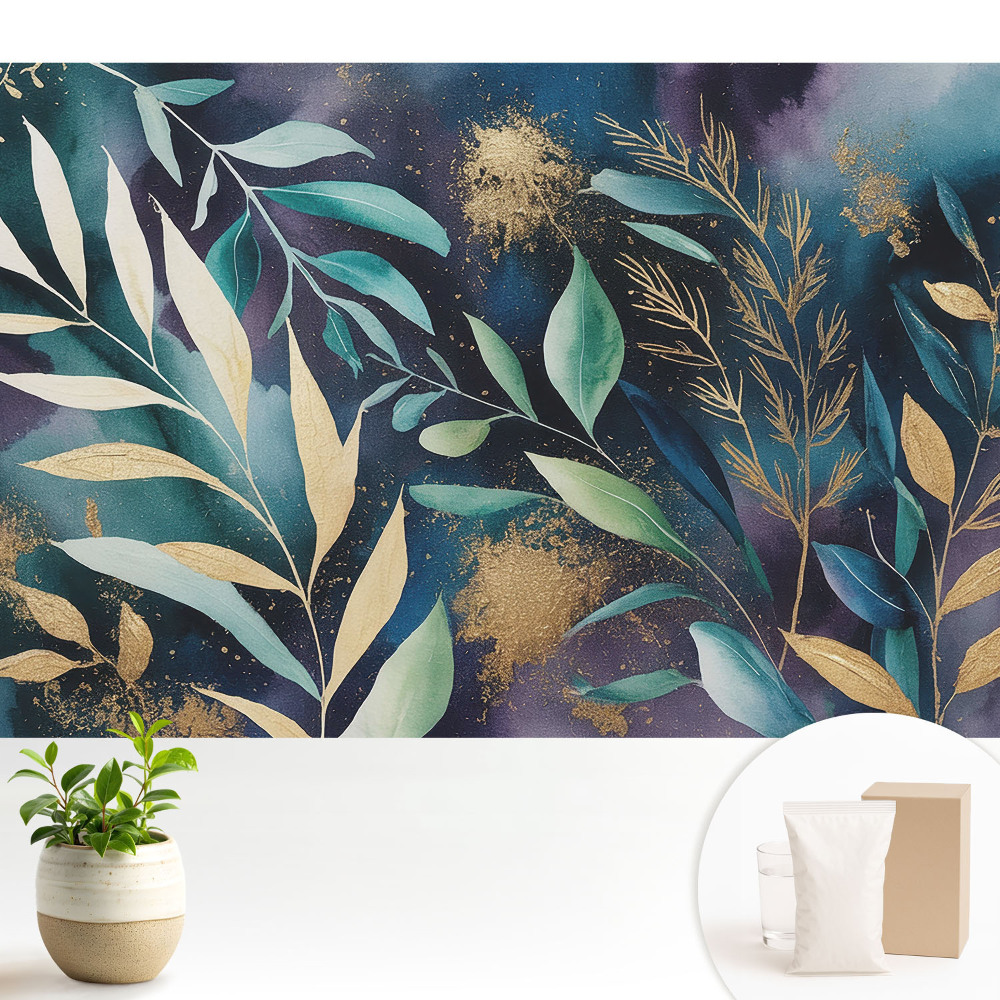 Tapeta fotograficzna flizelinowa Botaniczne liście na ciemnym tle