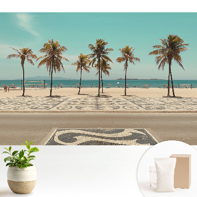 Fototapeta z nadrukiem na flizelinie Tropikalna plaża palmy ocean