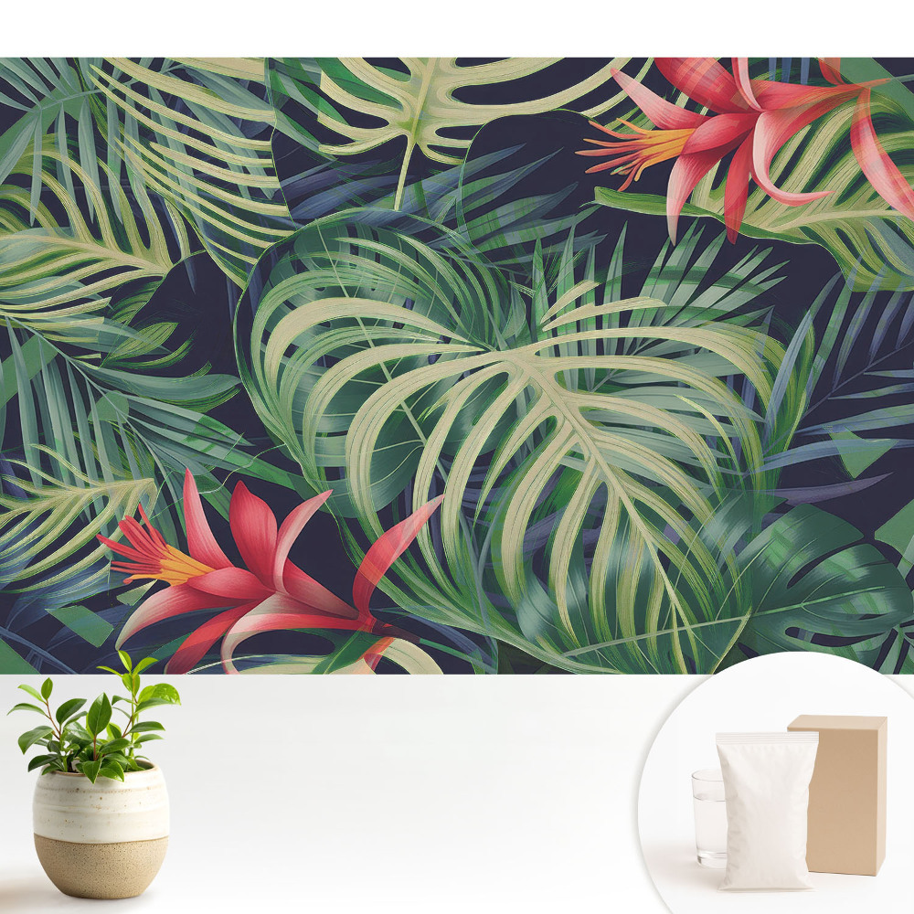 Tapeta fotograficzna flizelinowa Tropikalne liście energetyczny klimat