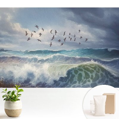 Fototapeta flizelinowa do salonu Morskie fale ptaków grupa