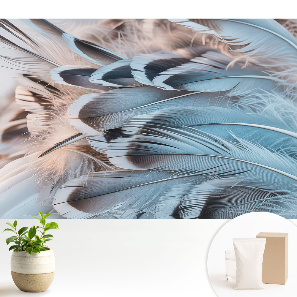 Tapeta fotograficzna flizelinowa Pióra błękitne wzory harmonijne