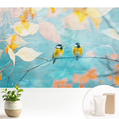 Fototapeta Ptaki na gałęzi liściaste akcenty.