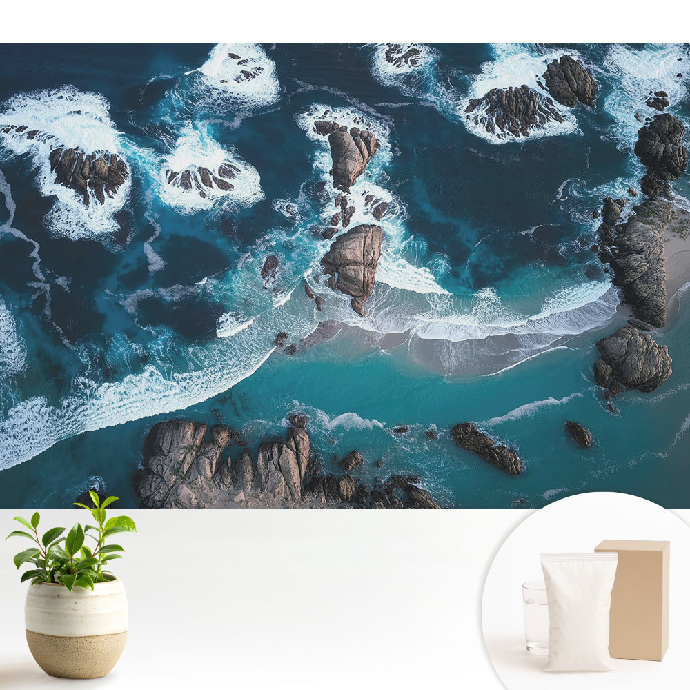 Fototapeta flizelinowa do salonu Widok oceanu z skałami z góry w żywych kolorach