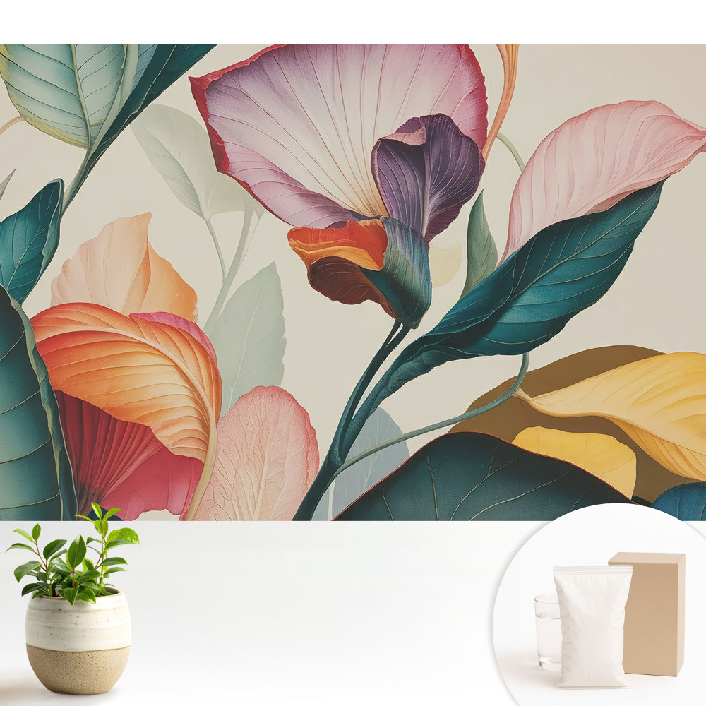 Tapeta fotograficzna flizelinowa Kolorowa florystyczna kompozycja liści i kwiatów