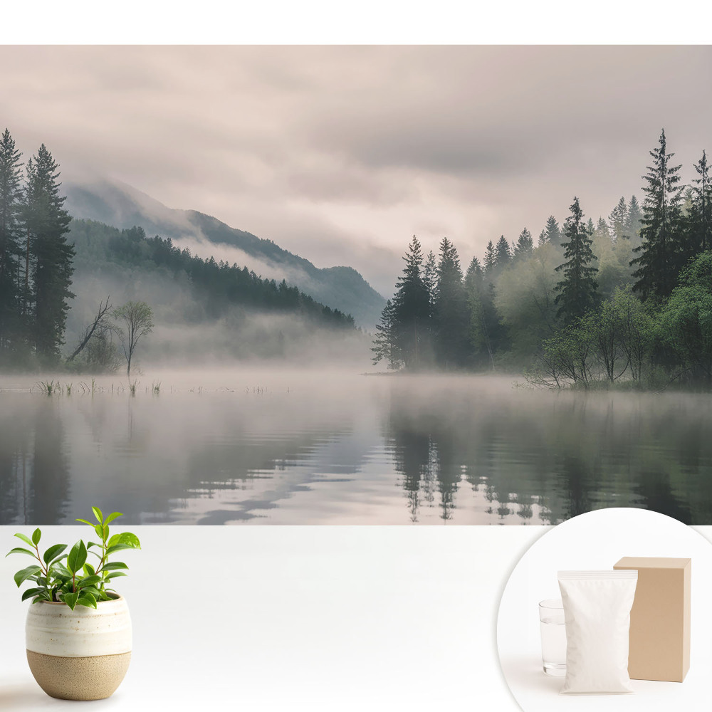 Fototapeta z nadrukiem na flizelinie Mgła nad jeziorem wśród gór