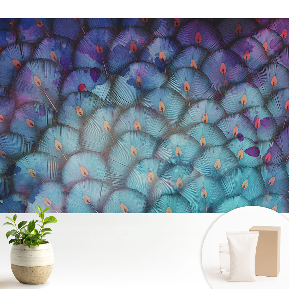 Fototapeta flizelinowa do salonu Abstrakcyjne pióra wachlarzowe w odcieniach niebieskiego