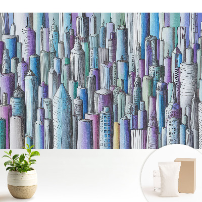 Fototapeta z nadrukiem na flizelinie przedstawiająca kolorowe wieżowce metropolii