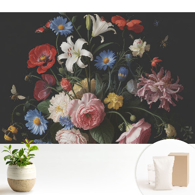Tapeta fotograficzna flizelinowa Klasyczny kwiecisty bukiet z owadami