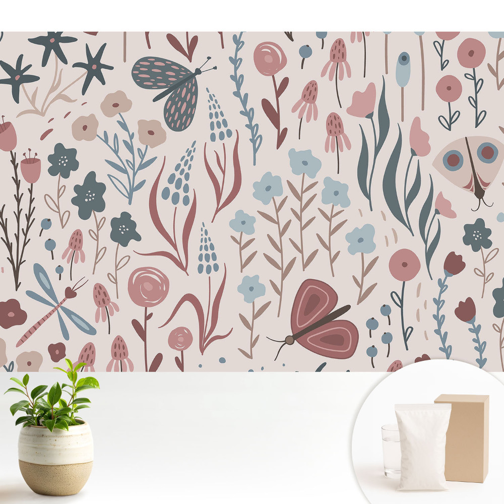 Tapeta fotograficzna flizelinowa Nowoczesne kwiaty i motyle