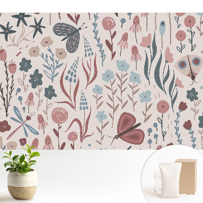 Tapeta fotograficzna flizelinowa Nowoczesne kwiaty i motyle