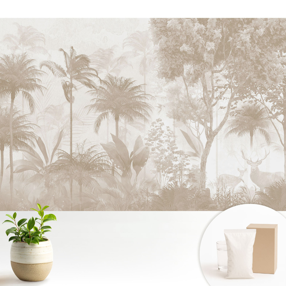 Tapeta fotograficzna flizelinowa Subtelny tropikalny las z jeleniami