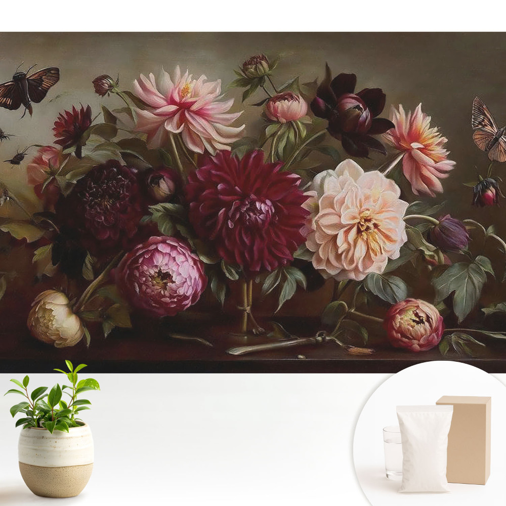 Fototapeta flizelinowa do salonu Kwiaty i motyle w klasycznym bukiecie