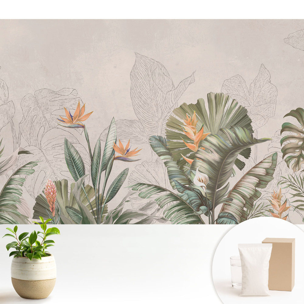 Fototapeta do salonu Egzotyczna roślinność z kolorowymi kwiatami