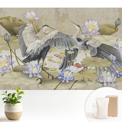 Fototapeta na wymiar do sypialni Żurawie wokół lilii wodnych w klasycznym stylu