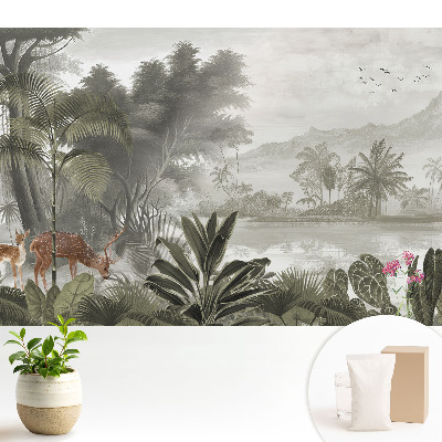 Fototapeta z nadrukiem na flizelinie Egzotyczny krajobraz leśny z jeleniami