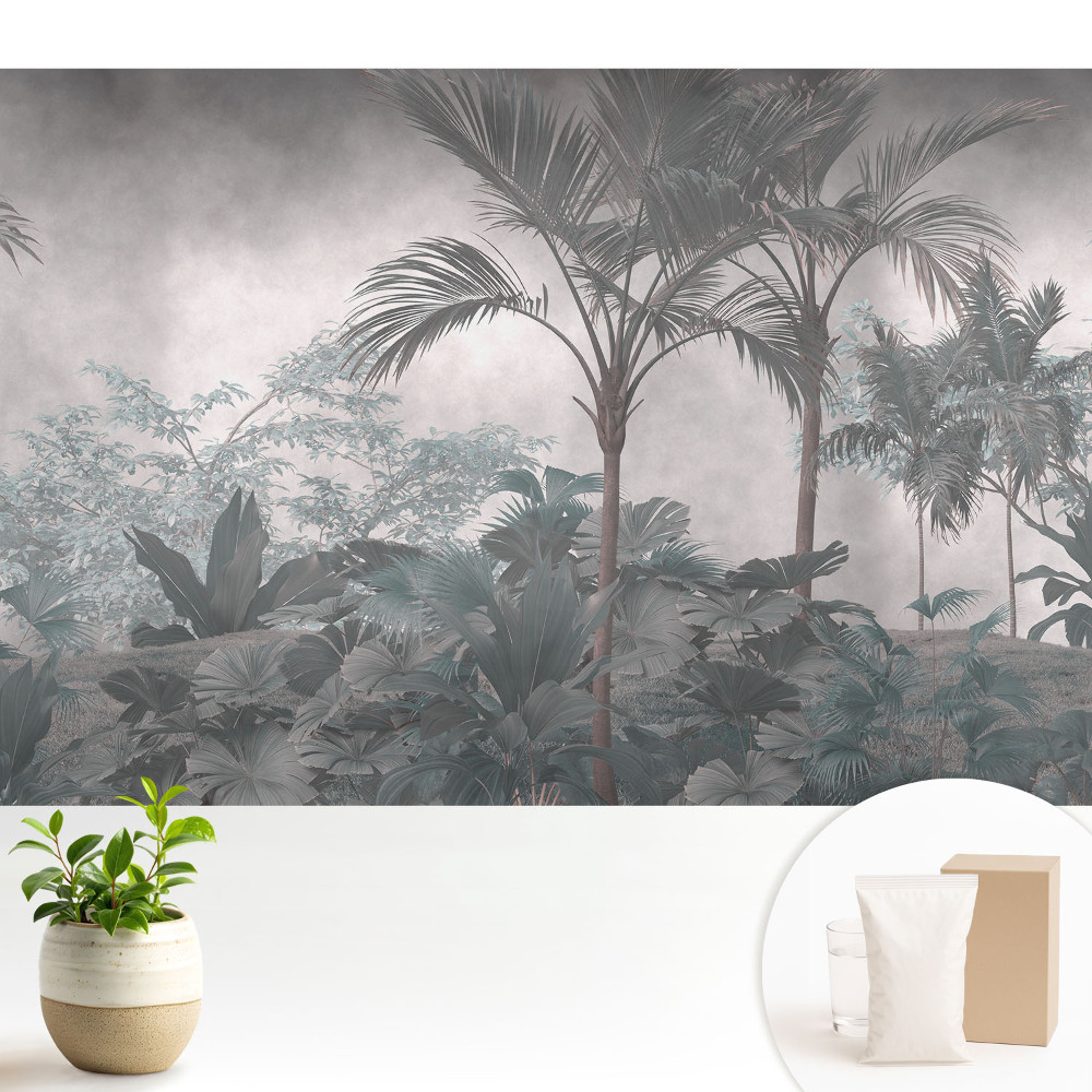 Tapeta fotograficzna flizelinowa Tropikalna dżungla w odcieniach szarości