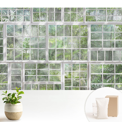 Tapeta fotograficzna flizelinowa Zielona dżungla za białymi oknami