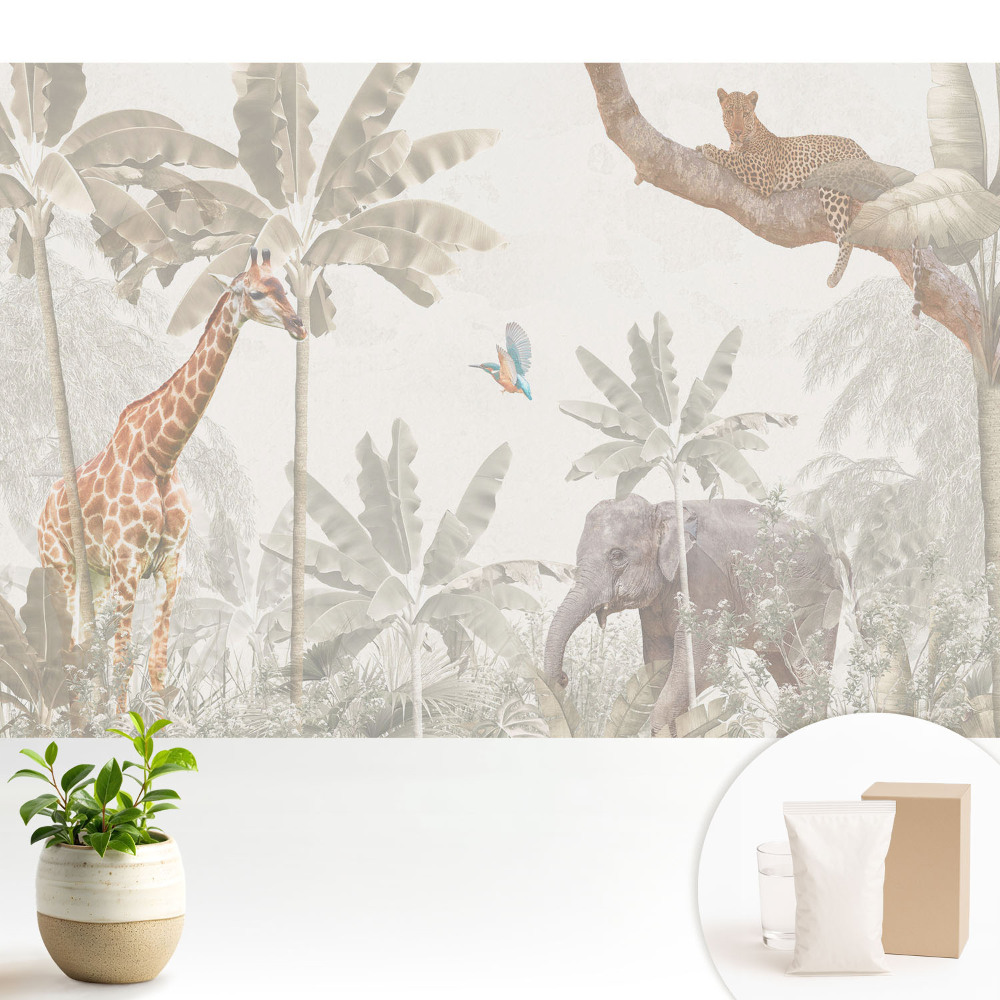 Tapeta fotograficzna flizelinowa Egzotyczna fauna i flora w pastelowych tonach