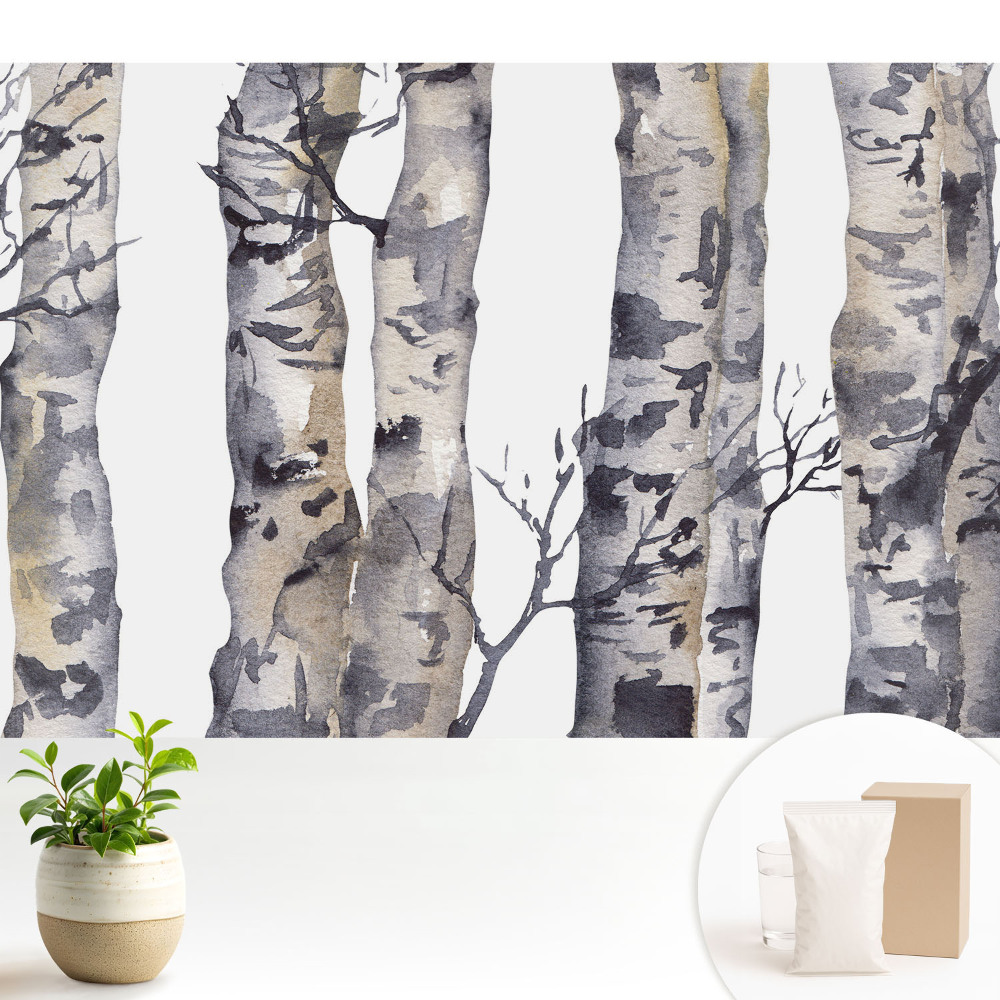 Fototapeta z nadrukiem na flizelinie Szare pnie osik w akwareli