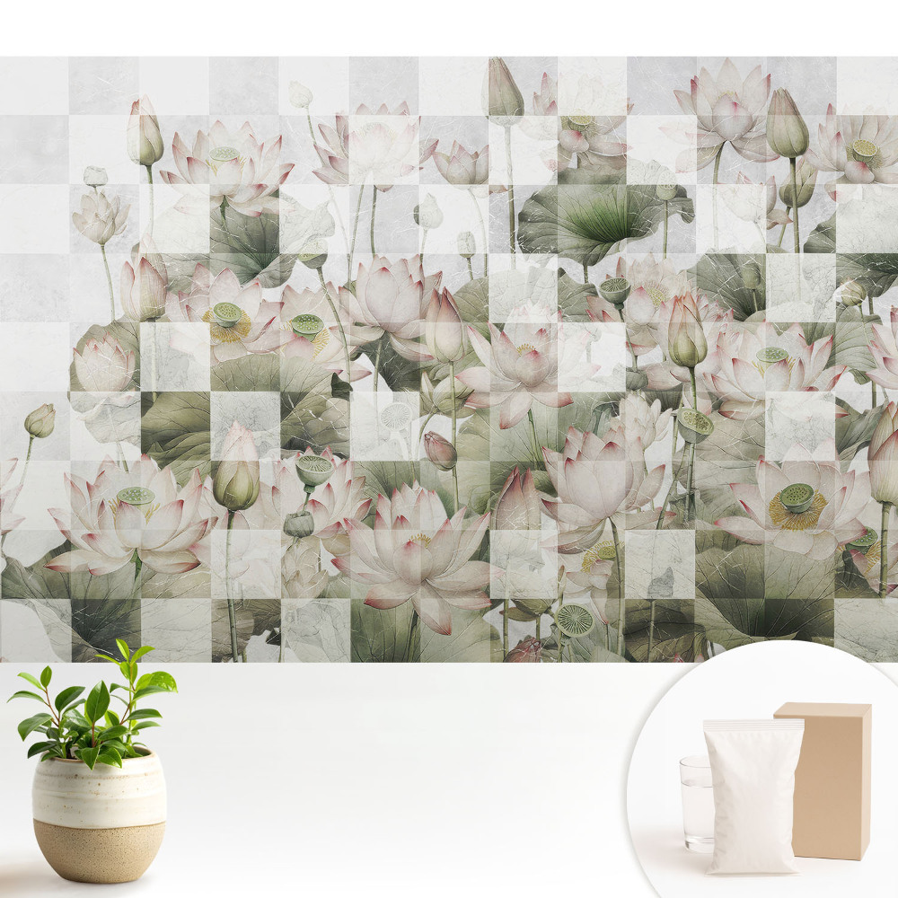 Tapeta fotograficzna flizelinowa Kwiaty lotosu i geometryczne wzory