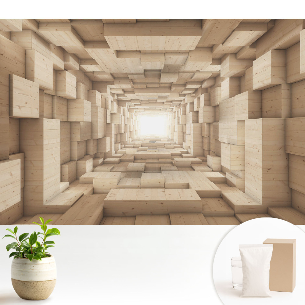 Fototapeta do salonu Przestrzenny tunel drewniany rytm